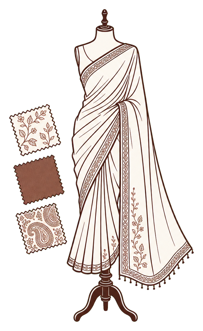 Saree and fabric swatches illustration